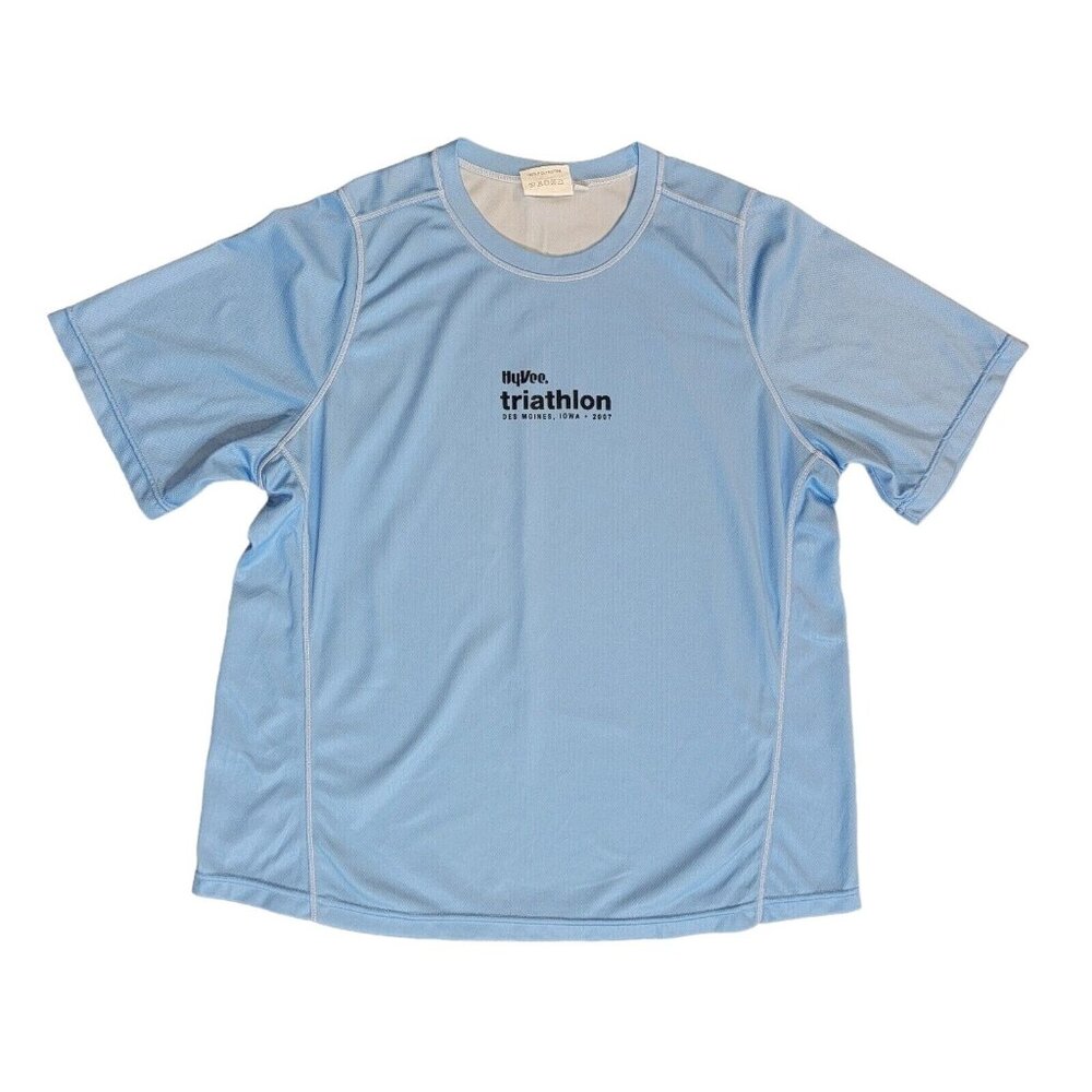 2007 Hyvee Triathlon Blue Short Sleeve T-Shirt Womens Size L Crew Neck